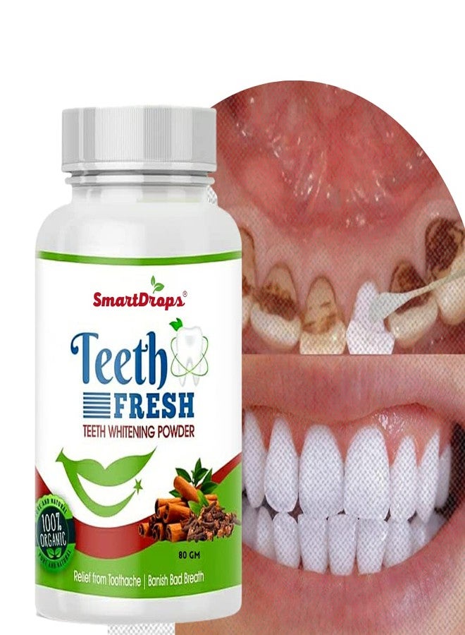 Smartdrops Teeth Whitening Powder, For Shiny Polished Teeth, Improves Teeth Whiteness and Brightness, Helps Fight Plaque, Removes Stains, Freshens Breath, Natural Ingredients, 80gm - Image 1
